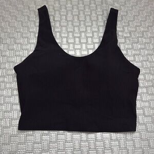 90 Degree by Reflex Black Ribbed Scoop Sports Bra Tank | Size Small